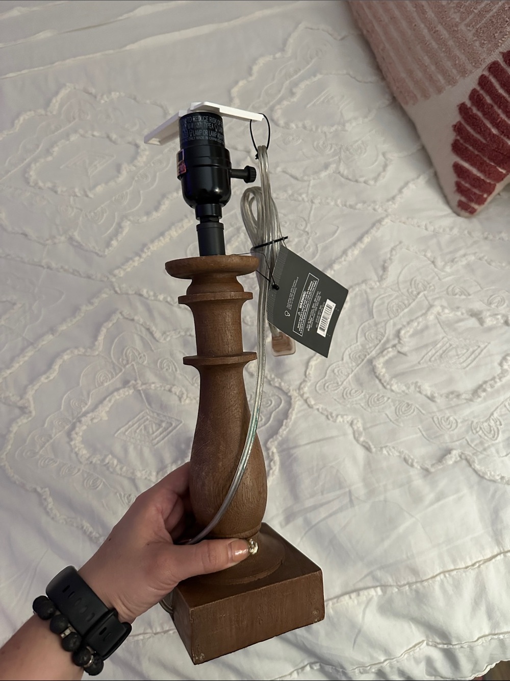 Threshold Aged Brown Wood Turned Lamp Base with Clear Cord